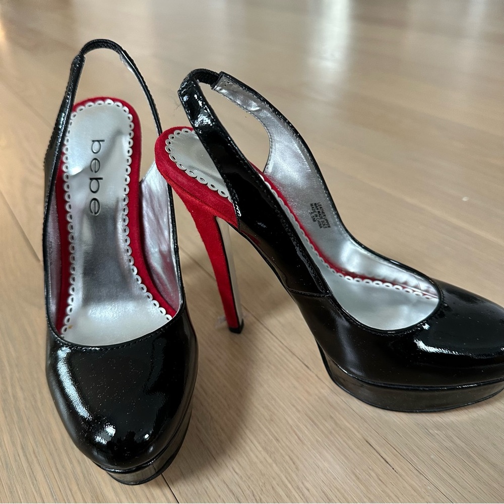 Bebe Black and Red Women's Slingback Heels - size 5.5